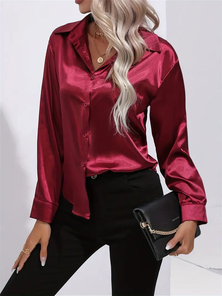 Alison Satin Blus | Elegant skjorta med knappar för kvinnor-Eva Jonsson
