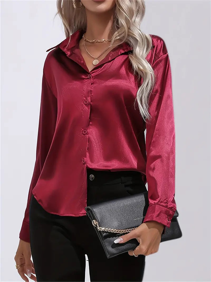 Alison Satin Blus | Elegant skjorta med knappar för kvinnor-Eva Jonsson