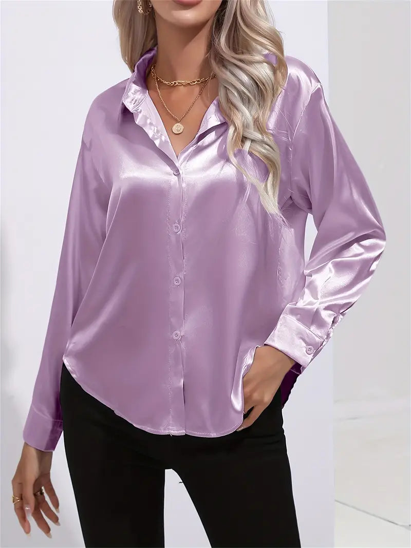 Alison Satin Blus | Elegant skjorta med knappar för kvinnor-Eva Jonsson