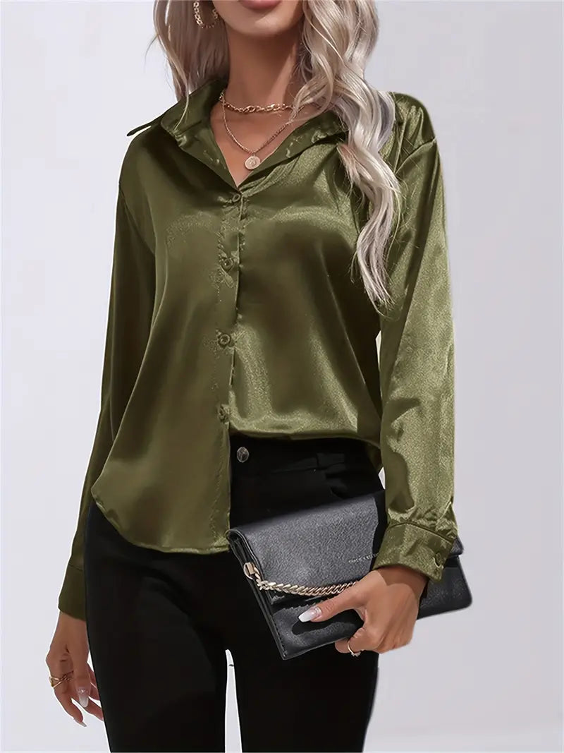 Alison Satin Blus | Elegant skjorta med knappar för kvinnor-Eva Jonsson