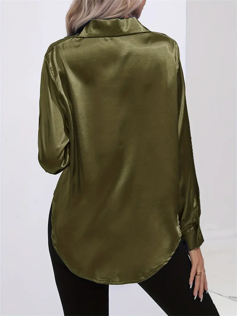 Alison Satin Blus | Elegant skjorta med knappar för kvinnor-Eva Jonsson