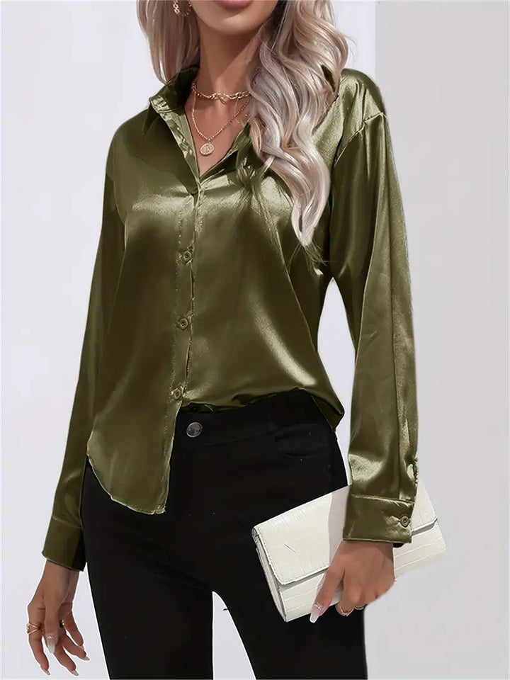 Alison Satin Blus | Elegant skjorta med knappar för kvinnor-Eva Jonsson