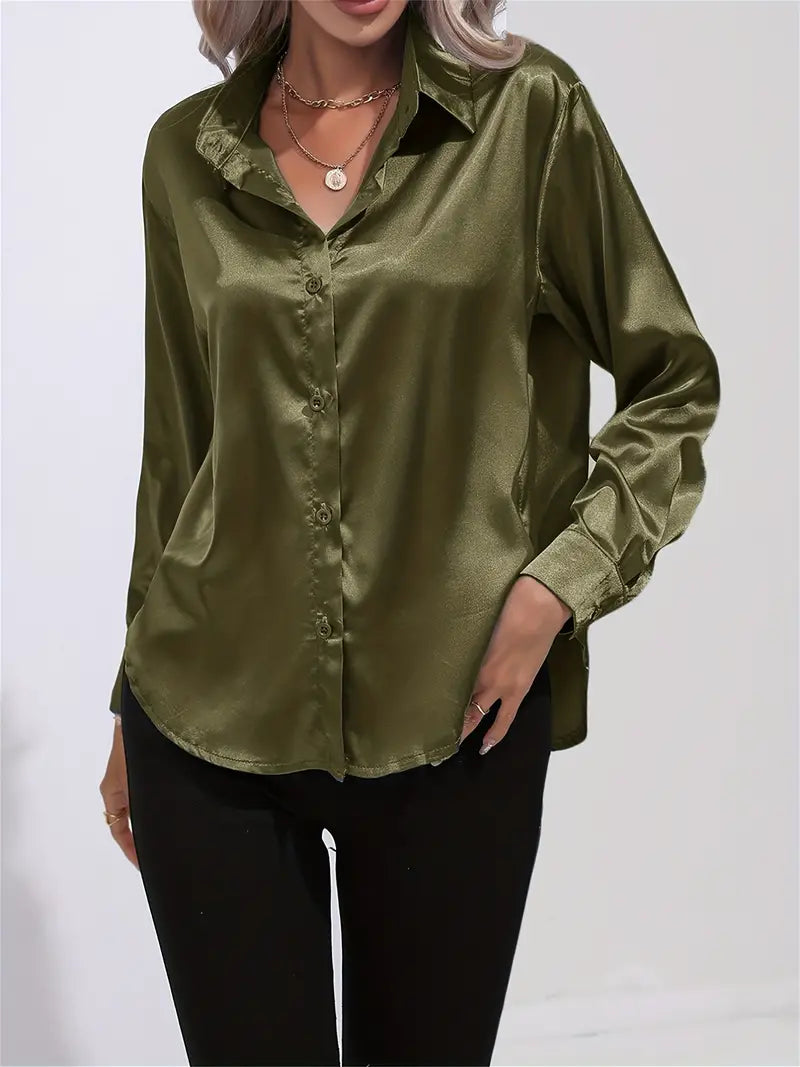 Alison Satin Blus | Elegant skjorta med knappar för kvinnor-Eva Jonsson