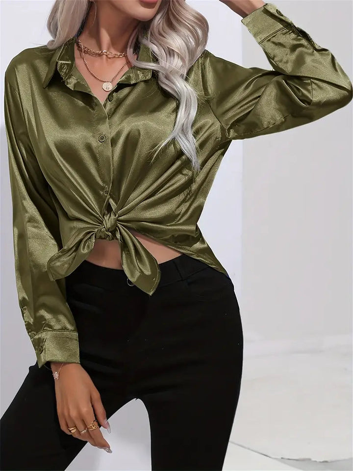 Alison Satin Blus | Elegant skjorta med knappar för kvinnor-Eva Jonsson