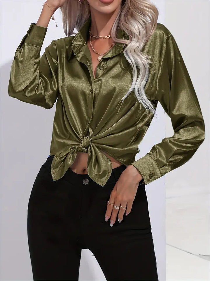 Alison Satin Blus | Elegant skjorta med knappar för kvinnor-Eva Jonsson