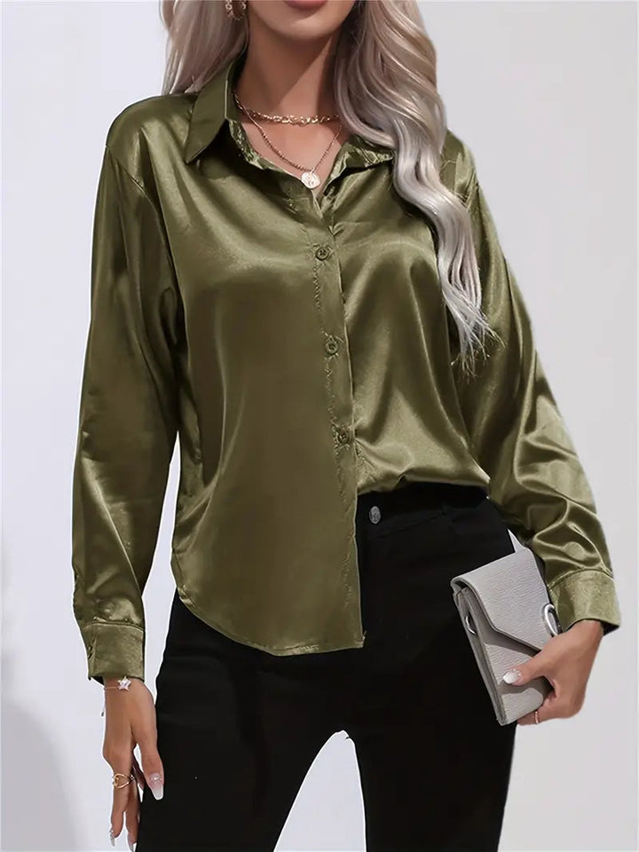 Alison Satin Blus | Elegant skjorta med knappar för kvinnor-Eva Jonsson