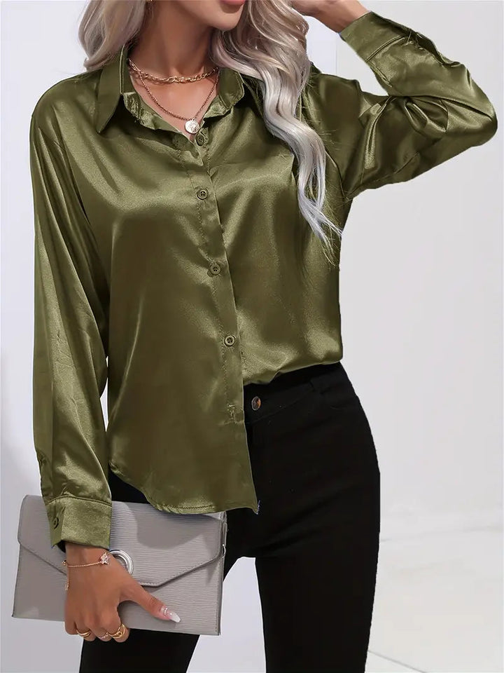 Alison Satin Blus | Elegant skjorta med knappar för kvinnor-Eva Jonsson