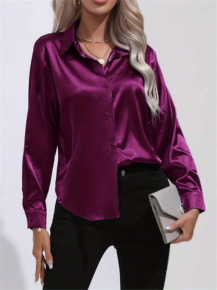 Alison Satin Blus | Elegant skjorta med knappar för kvinnor-Eva Jonsson