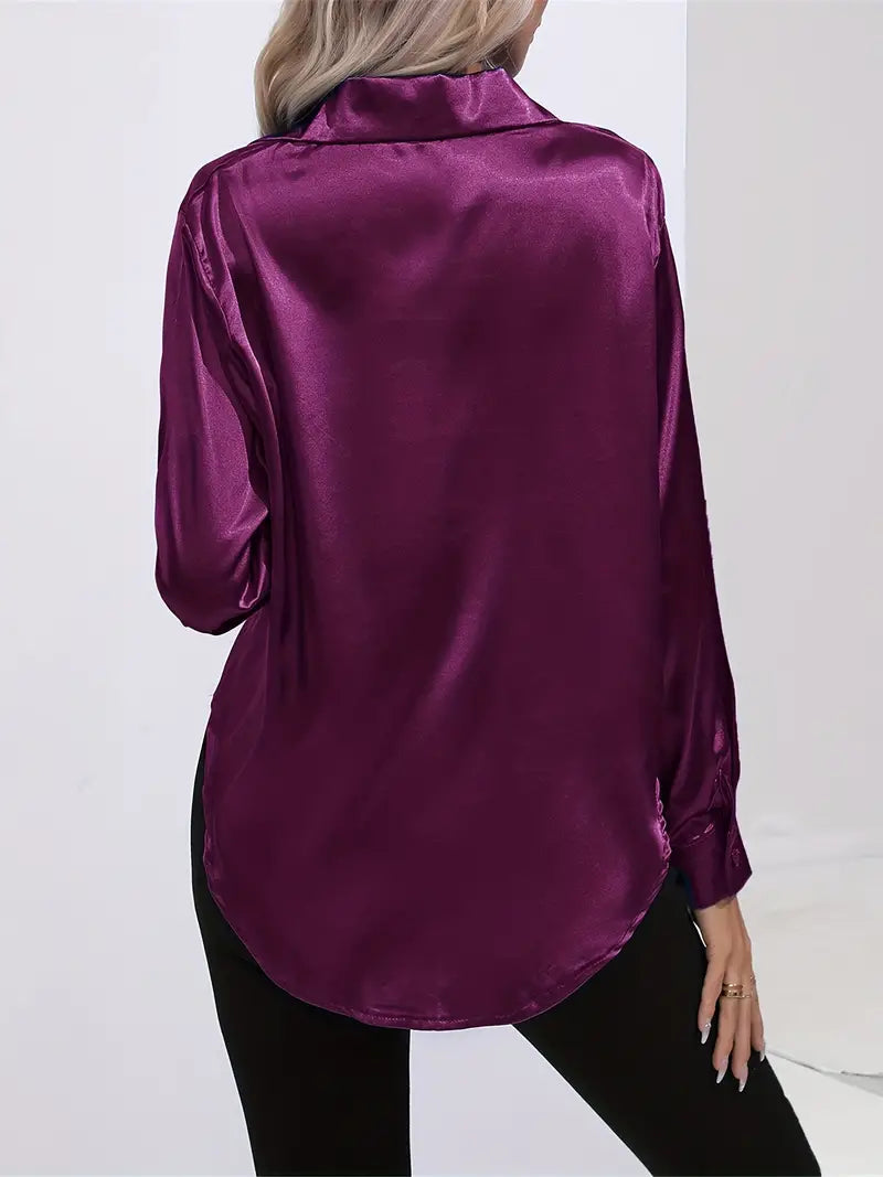 Alison Satin Blus | Elegant skjorta med knappar för kvinnor-Eva Jonsson