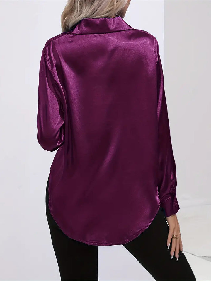 Alison Satin Blus | Elegant skjorta med knappar för kvinnor-Eva Jonsson