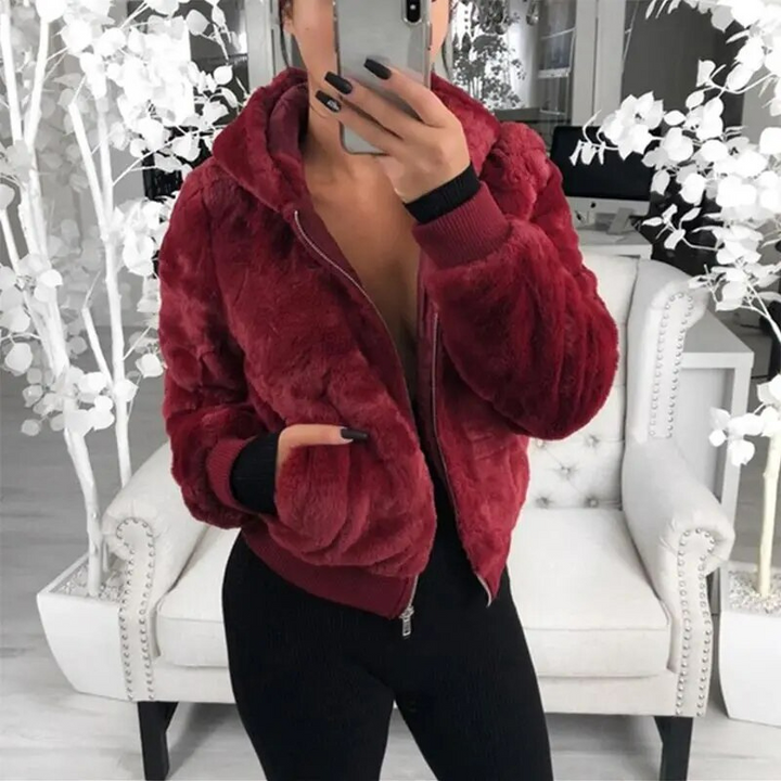 Anessa Furry Hoodie | Huvtröja med dragkedja i fuskpäls för kvinnor-Eva Jonsson