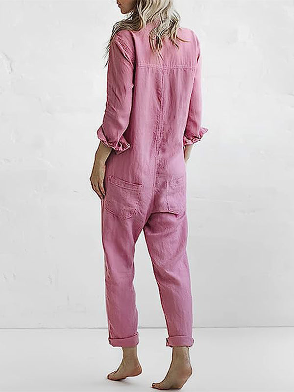 Avslappnad jumpsuit | knappslå | krage | långärmad jumpsuit | linnejumpsuit dam-Eva Jonsson