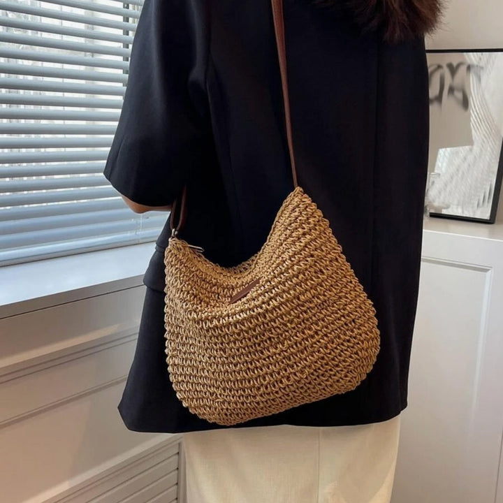 Axelremsväska | Beige | Justerbar rem | Straw Bag | Crossbody Bag-Eva Jonsson