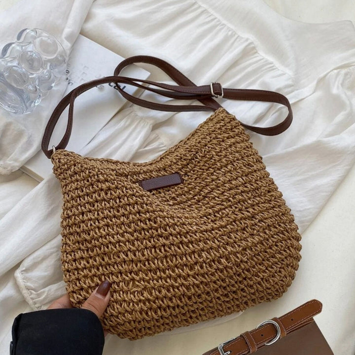 Axelremsväska | Beige | Justerbar rem | Straw Bag | Crossbody Bag-Eva Jonsson