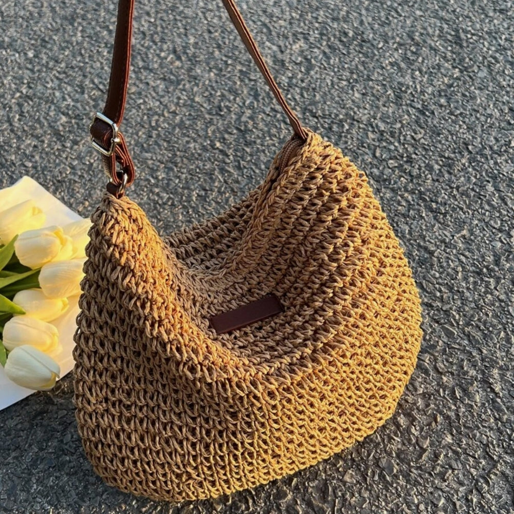 Axelremsväska | Beige | Justerbar rem | Straw Bag | Crossbody Bag-Eva Jonsson