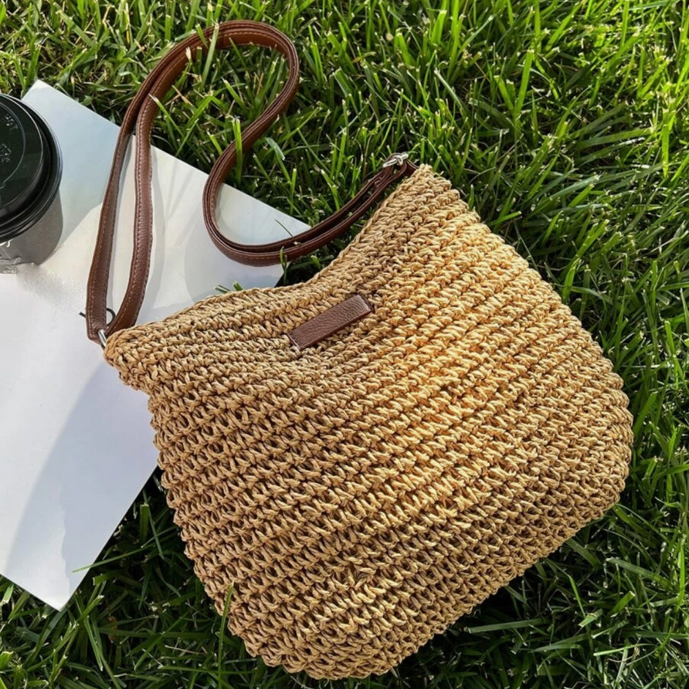 Axelremsväska | Beige | Justerbar rem | Straw Bag | Crossbody Bag-Eva Jonsson