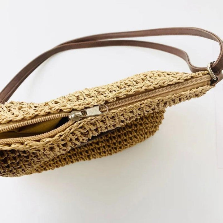 Axelremsväska | Beige | Justerbar rem | Straw Bag | Crossbody Bag-Eva Jonsson