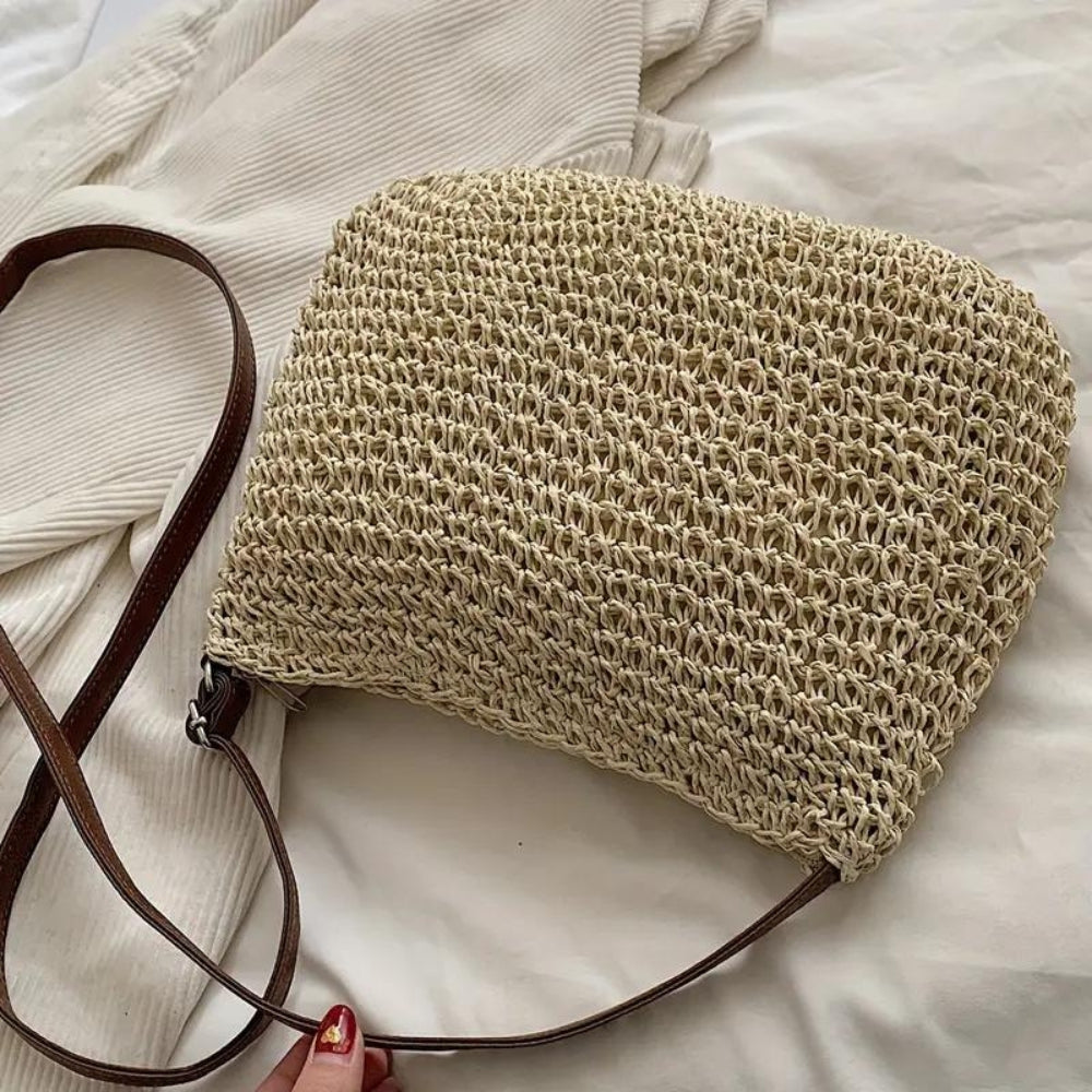 Axelremsväska | Beige | Justerbar rem | Straw Bag | Crossbody Bag-Eva Jonsson