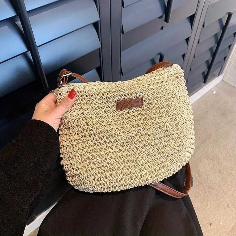 Axelremsväska | Beige | Justerbar rem | Straw Bag | Crossbody Bag-Eva Jonsson
