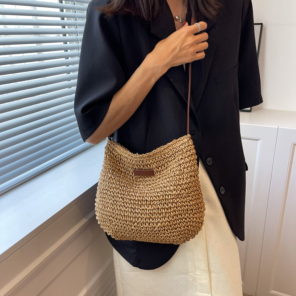 Axelremsväska | Beige | Justerbar rem | Straw Bag | Crossbody Bag-Eva Jonsson