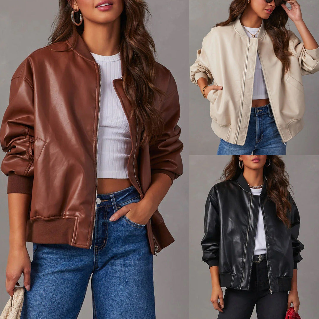 Baseballjacka | Dragkedja | Oversized | Läderbomberjacka | Damjacka-Eva Jonsson