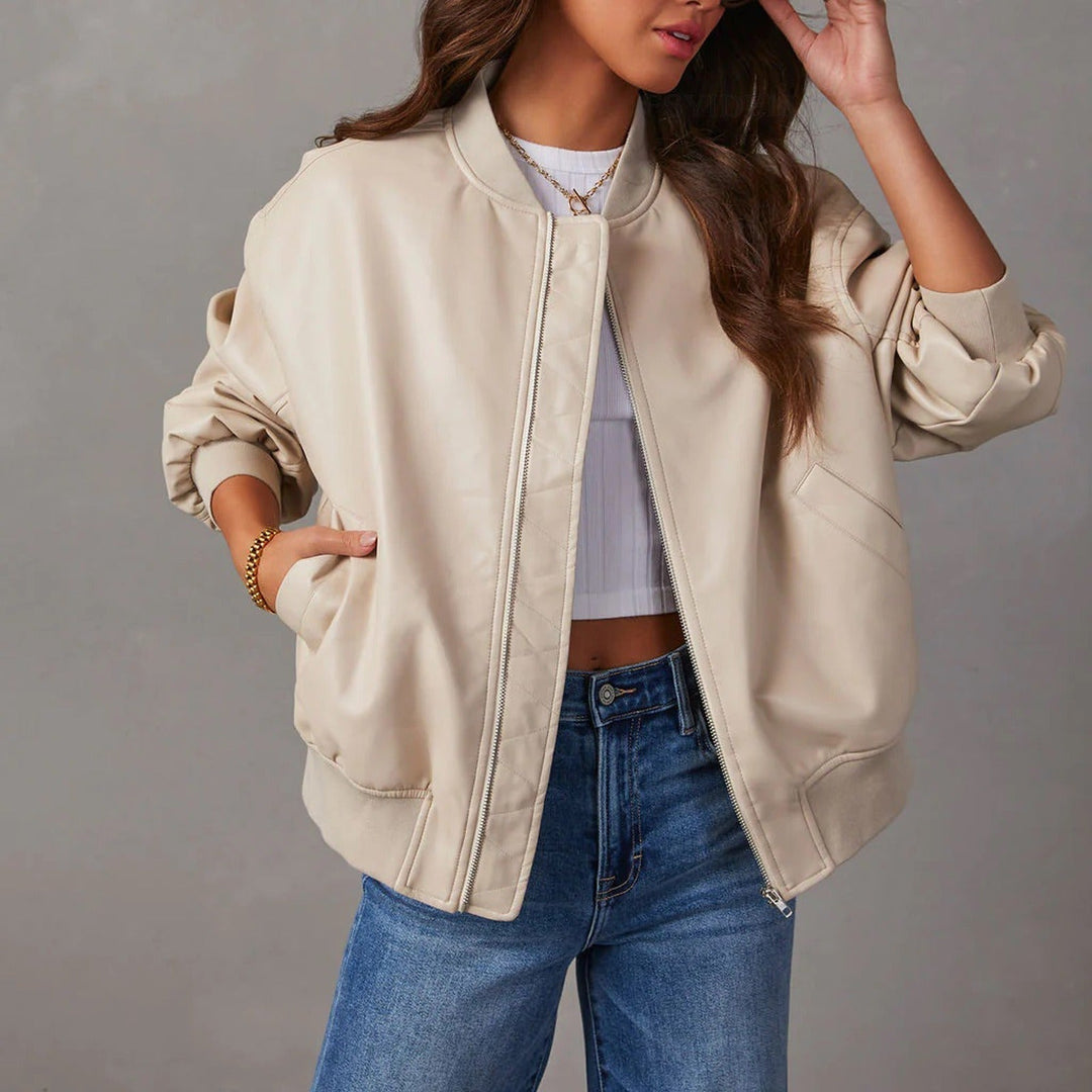 Baseballjacka | Dragkedja | Oversized | Läderbomberjacka | Damjacka-Eva Jonsson