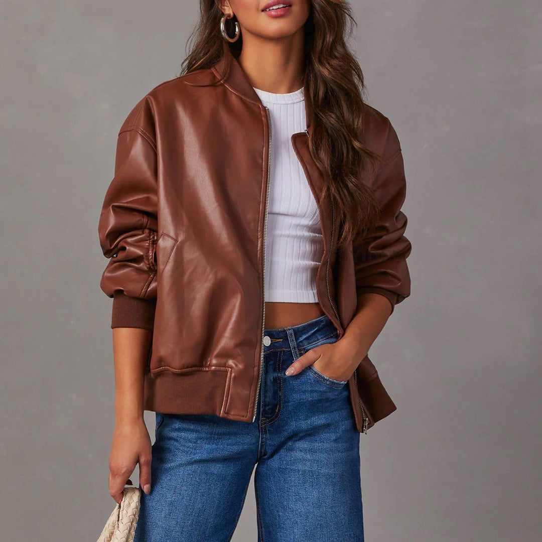 Baseballjacka | Dragkedja | Oversized | Läderbomberjacka | Damjacka-Eva Jonsson