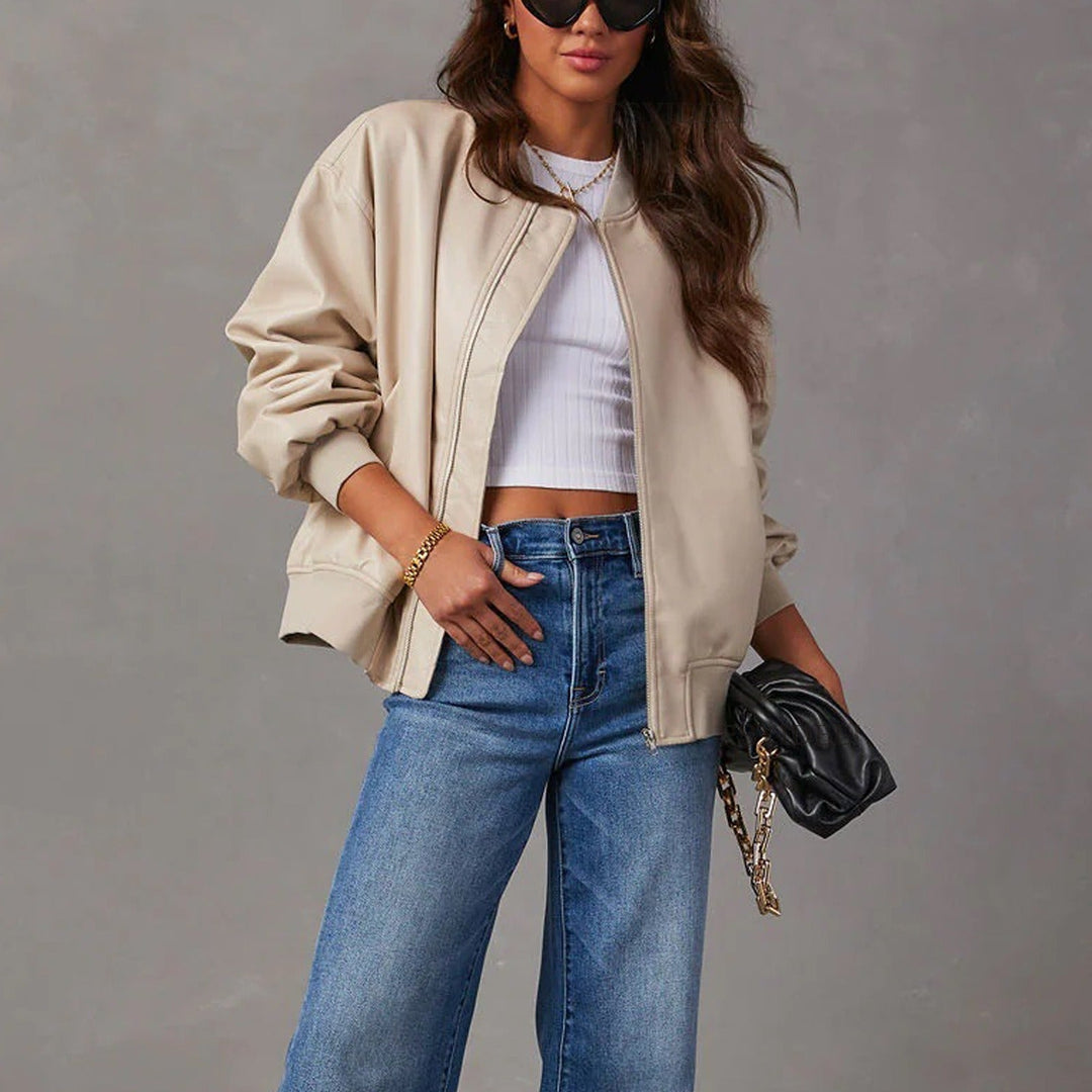 Baseballjacka | Dragkedja | Oversized | Läderbomberjacka | Damjacka-Eva Jonsson