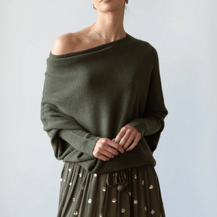 Batwing-tröja | Löst sittande | En axel | Stickad tröja | Damkläder-Eva Jonsson