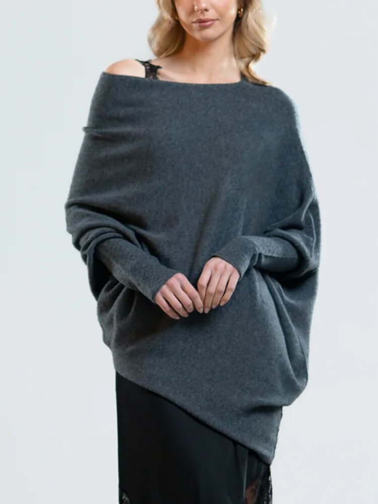 Batwing-tröja | Löst sittande | En axel | Stickad tröja | Damkläder-Eva Jonsson