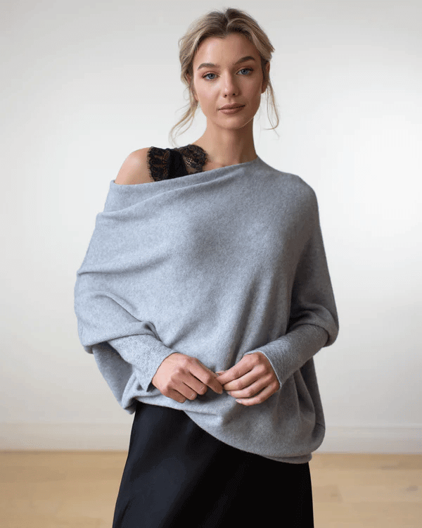 Batwing-tröja | Löst sittande | En axel | Stickad tröja | Damkläder-Eva Jonsson