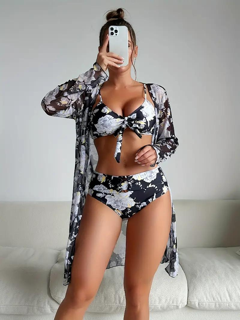 Bikini Cover-Up Set, hög midja, tryck, bikiniset, strandkläder-Eva Jonsson
