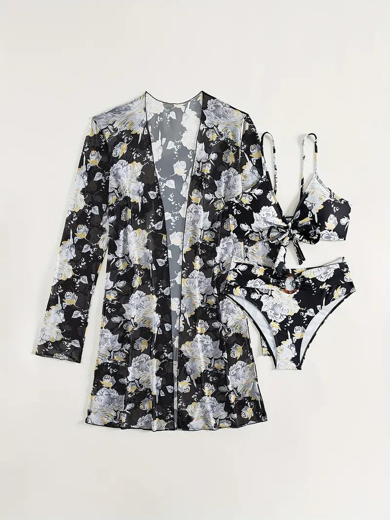 Bikini Cover-Up Set, hög midja, tryck, bikiniset, strandkläder-Eva Jonsson