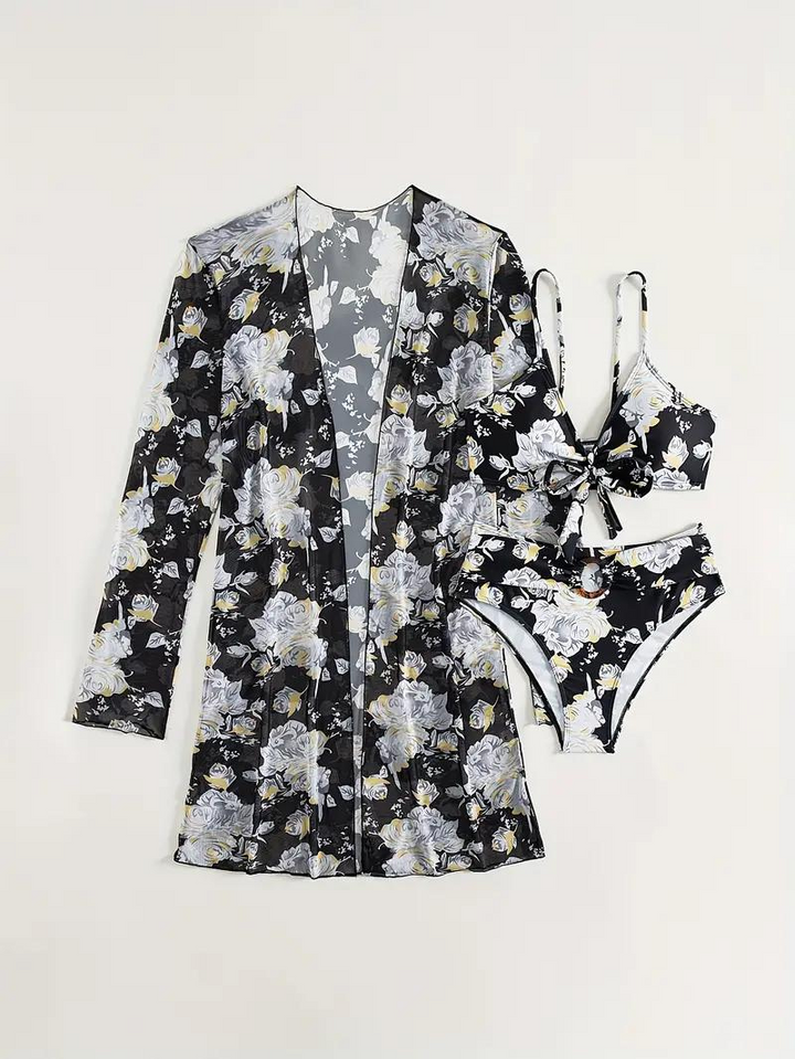 Bikini Cover-Up Set, hög midja, tryck, bikiniset, strandkläder-Eva Jonsson