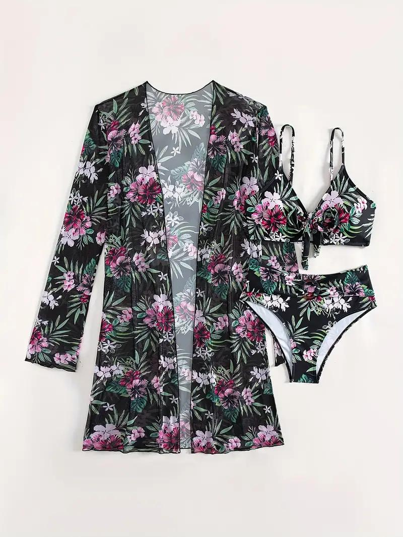 Bikini Cover-Up Set, hög midja, tryck, bikiniset, strandkläder-Eva Jonsson