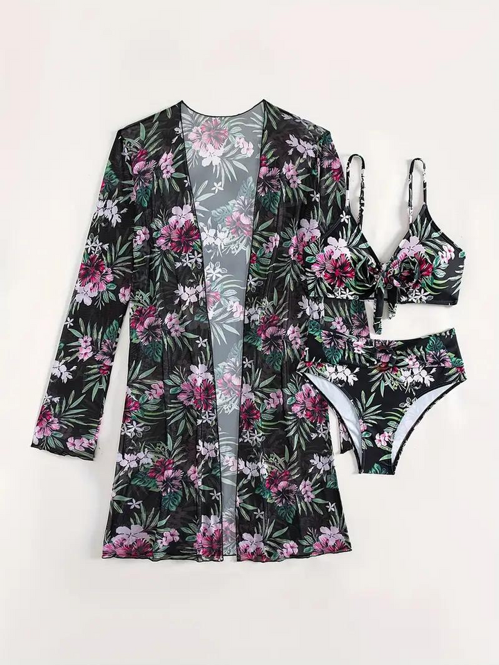 Bikini Cover-Up Set, hög midja, tryck, bikiniset, strandkläder-Eva Jonsson