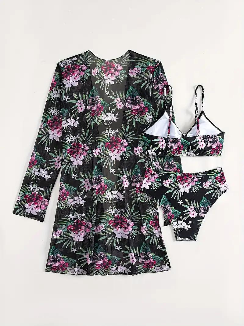 Bikini Cover-Up Set, hög midja, tryck, bikiniset, strandkläder-Eva Jonsson