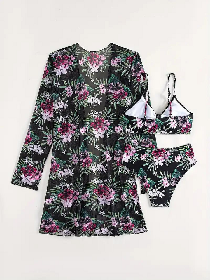 Bikini Cover-Up Set, hög midja, tryck, bikiniset, strandkläder-Eva Jonsson