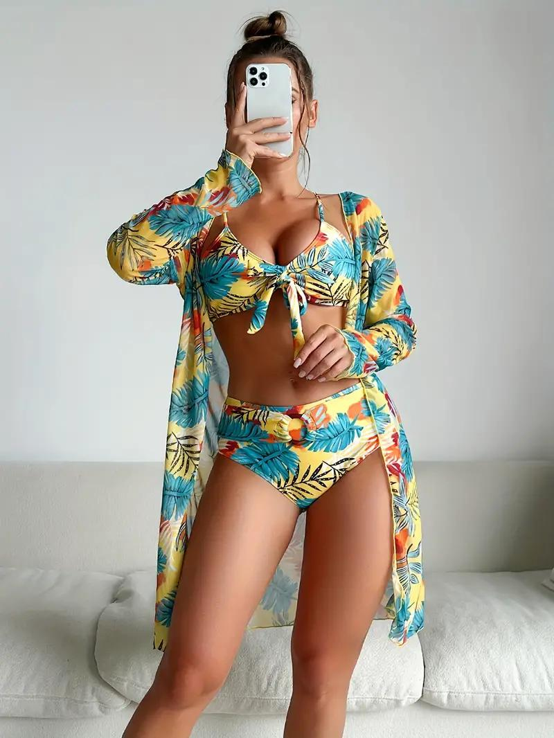 Bikini Cover-Up Set, hög midja, tryck, bikiniset, strandkläder-Eva Jonsson