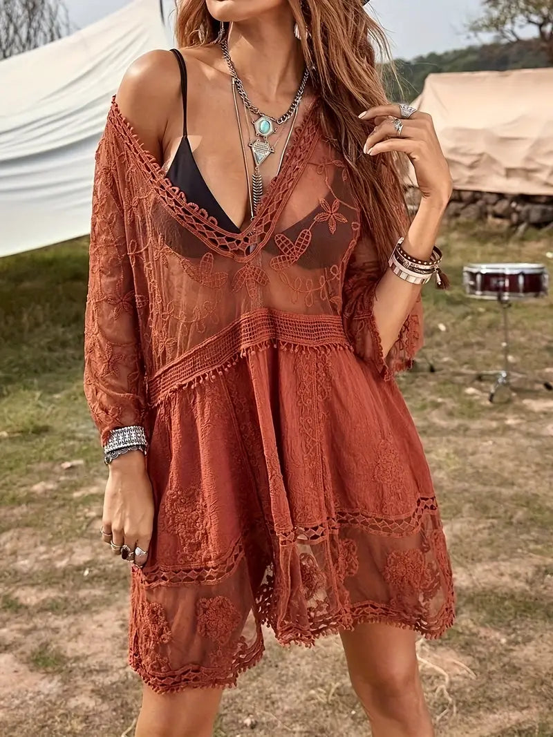 Bikiniöverdrag - Lace - Se igenom - Täckande klänning - Boho-stil-Eva Jonsson