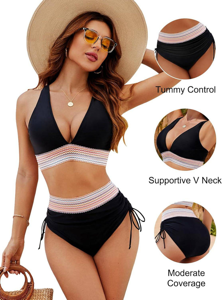 Bikiniset – Tvådelat – V-ringad – hög midja – dambadkläder-Eva Jonsson
