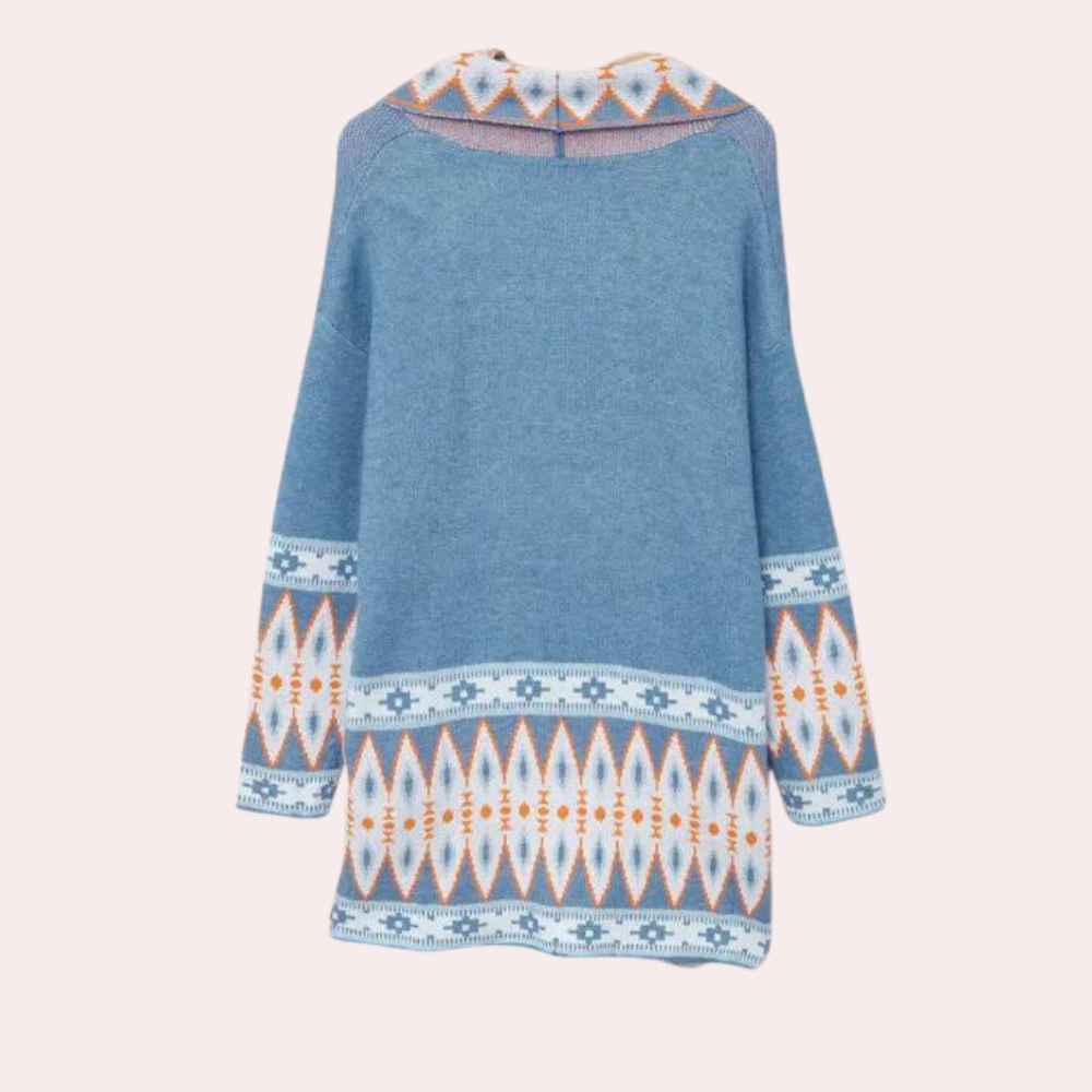 Blå kofta – Boho – Öppen fram – Lång kofta – Damtröjor-Eva Jonsson
