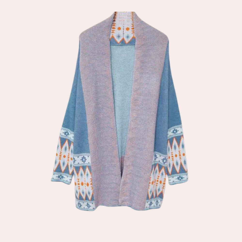 Blå kofta – Boho – Öppen fram – Lång kofta – Damtröjor-Eva Jonsson