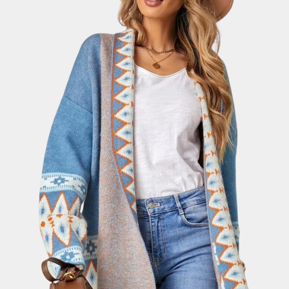 Blå kofta – Boho – Öppen fram – Lång kofta – Damtröjor-Eva Jonsson