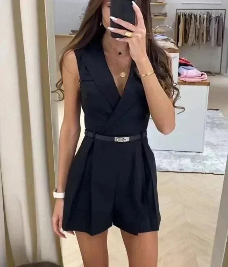Blazer Playsuit | Ärmlös | V-hals | Sommar Jumpsuit | Playsuit för Kvinnor-Eva Jonsson