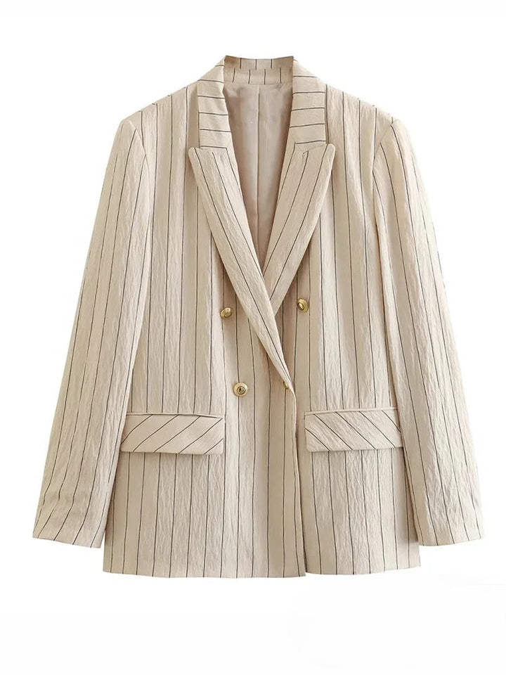 Blazer Set - 2-delad randig Blazer Vest Wide Leg Pants Co-Ord Set för kvinnor-Eva Jonsson