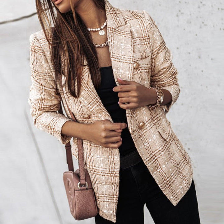 Blazer för dam - Elegant - Dubbelknäppt - Rutig Blazer - Kavaj för dam-Eva Jonsson