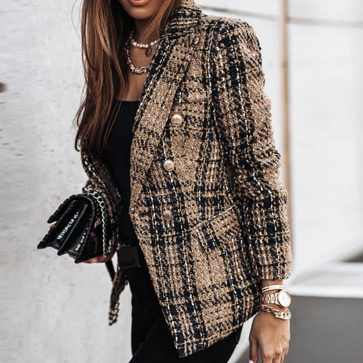 Blazer för dam - Elegant - Dubbelknäppt - Rutig Blazer - Kavaj för dam-Eva Jonsson