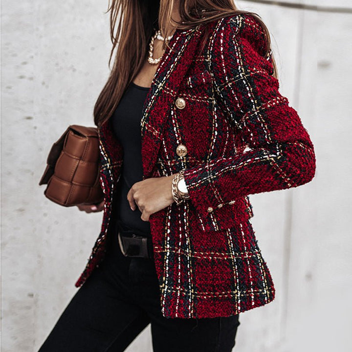 Blazer för dam - Elegant - Dubbelknäppt - Rutig Blazer - Kavaj för dam-Eva Jonsson