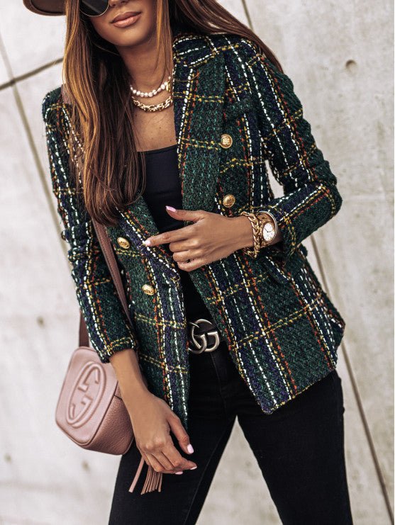 Blazer för dam - Elegant - Dubbelknäppt - Rutig Blazer - Kavaj för dam-Eva Jonsson